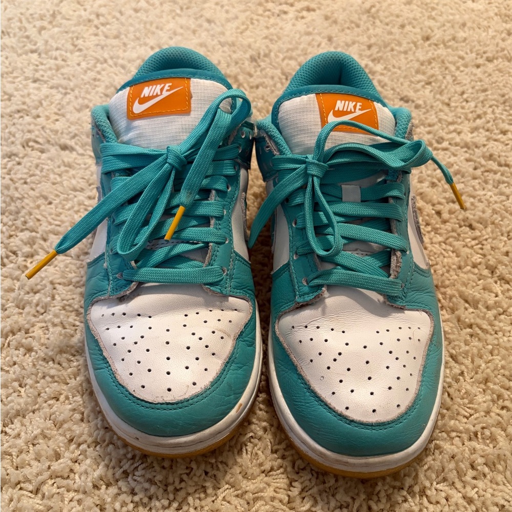 Nike Teal and White Low-Top Dunks
